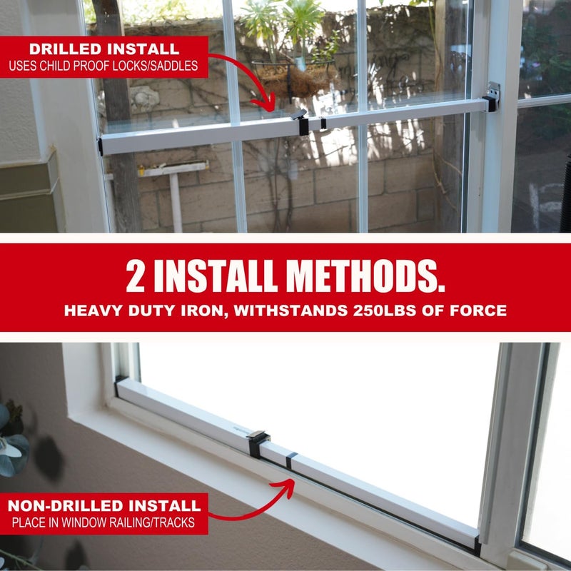 SECURITYMAN Window Security Bar - Easy Install for Horizontal/Vertical Windows - Adjustable Window Lock Bar (Child Proof/Heavy Duty Iron) - Extendable (14.25" to 37") Security Bars for Windows - White - Image 3